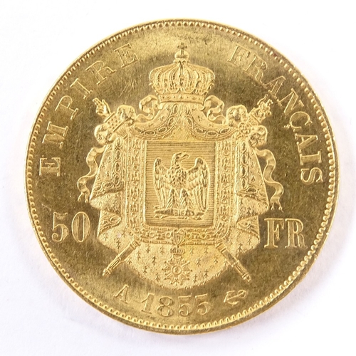 100 - France Napoleon III 50 franc gold coin 1855, .900 gold, 16.2g