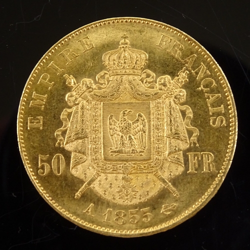 100 - France Napoleon III 50 franc gold coin 1855, .900 gold, 16.2g