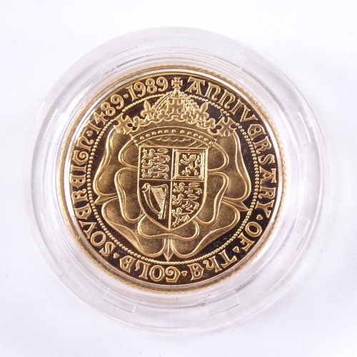 101 - 500th anniversary 1989 gold sovereign coin, 8g, cased