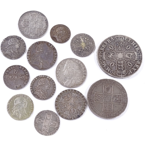 104 - Charles II 1679 crown, George II 1746 half crown, and other Georgian silver coins (15)