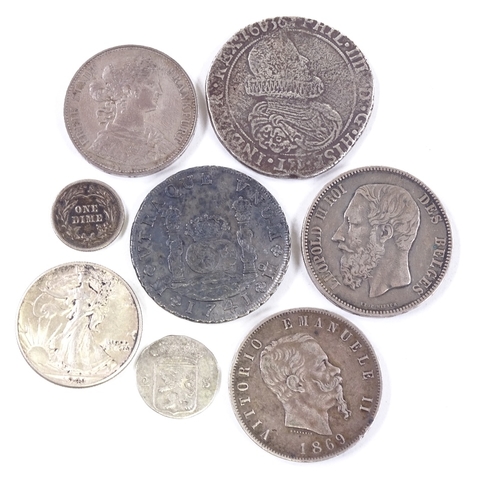 105 - Spanish Philip IV 8 reales coin 1636, Philip V 8 reales 1741, 1864 Frankfurt thaler etc (8)