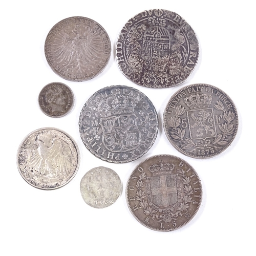 105 - Spanish Philip IV 8 reales coin 1636, Philip V 8 reales 1741, 1864 Frankfurt thaler etc (8)