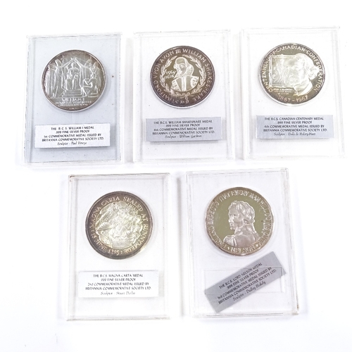 106 - 5 999 silver commemorative medals, issued by Britannia Commemorative Society Ltd (5)