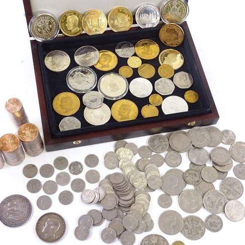 107 - Various coins and medals etc, including some silver