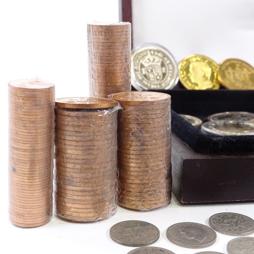 107 - Various coins and medals etc, including some silver