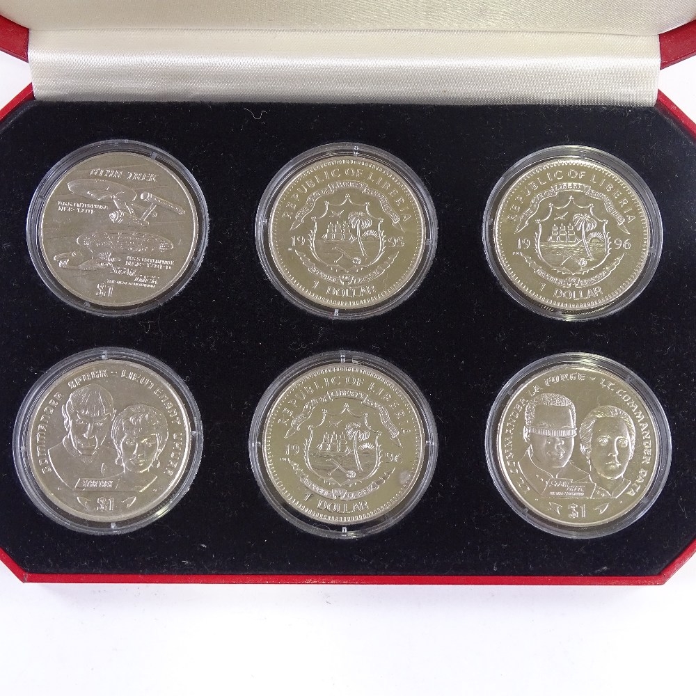 STAR TREK - 6 piece silver one dollar coin set, Republic of Liberia,  1995/96, cased, 1oz each