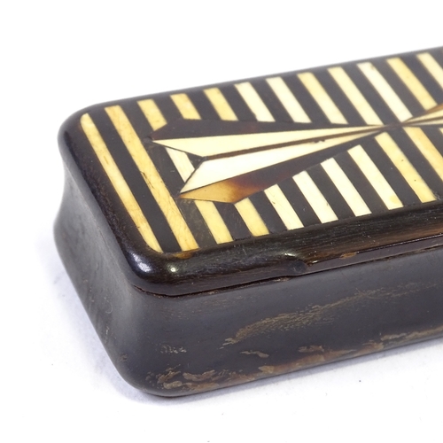 183 - A 19th century horn snuff box with inlaid lid, length 9cm