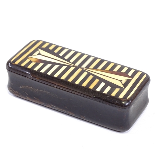 183 - A 19th century horn snuff box with inlaid lid, length 9cm