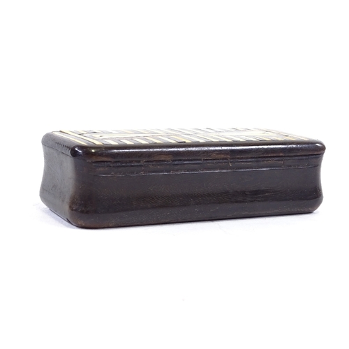 183 - A 19th century horn snuff box with inlaid lid, length 9cm