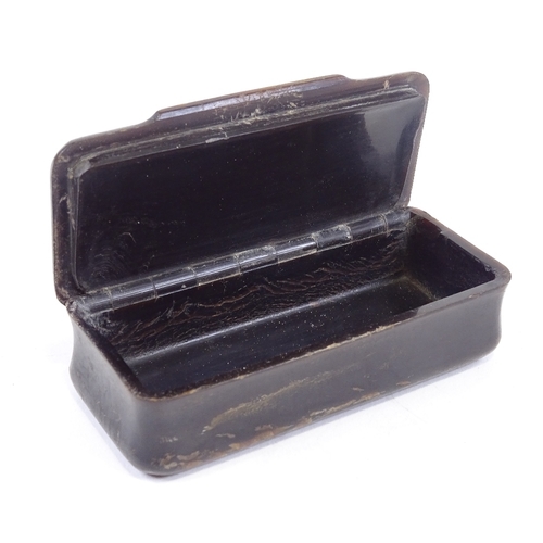 183 - A 19th century horn snuff box with inlaid lid, length 9cm