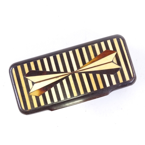 183 - A 19th century horn snuff box with inlaid lid, length 9cm