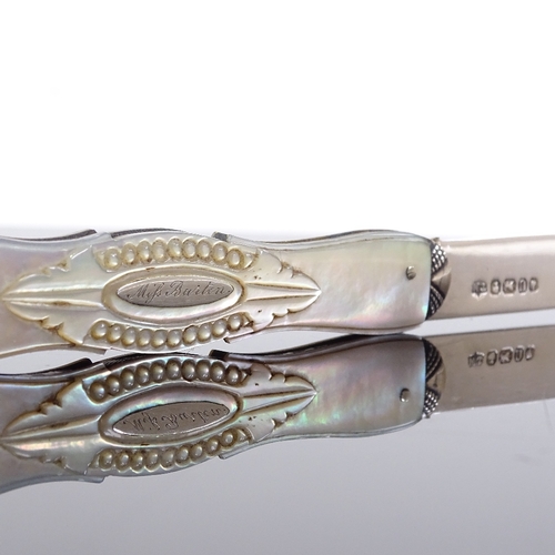 184 - A Victorian carved mother-of-pearl and silver fruit knife, hallmarks Sheffield 1862, length closed 9... 