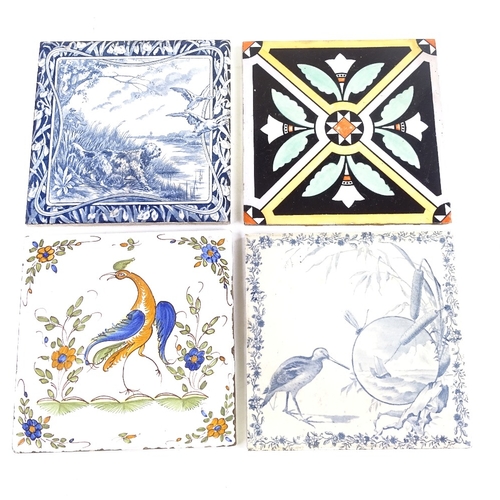 193 - 4 large period tiles, including a Minton Art Nouveau tile, 20.5cm square.