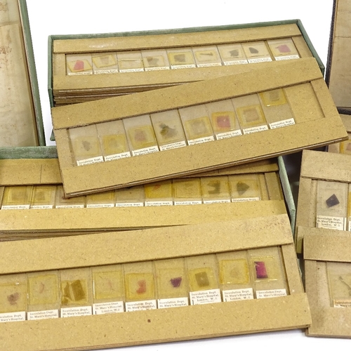 200 - 3 boxes of microscope slides, with labels for St Mary's Hospital, Innoculation Deptartment, London.