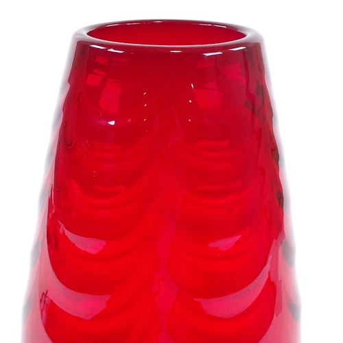 63 - A Whitefriars large ruby glass vase, swag design, height 30cm.