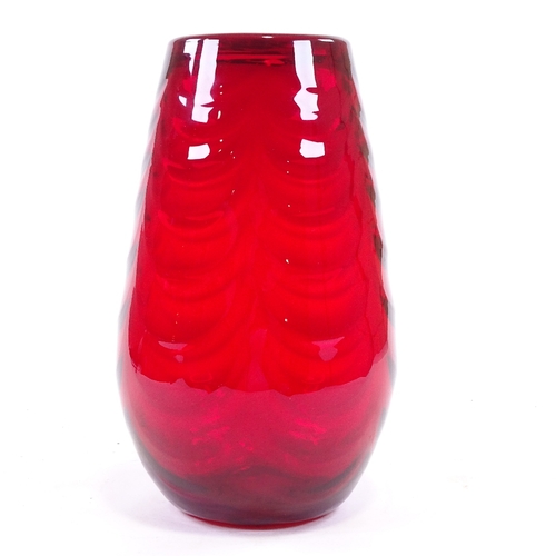 63 - A Whitefriars large ruby glass vase, swag design, height 30cm.