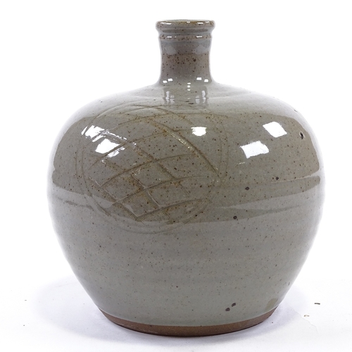 64 - Phil Rogers (b1951-) British studio pottery vase, with nuka glaze and sgraffito decoration, impresse... 