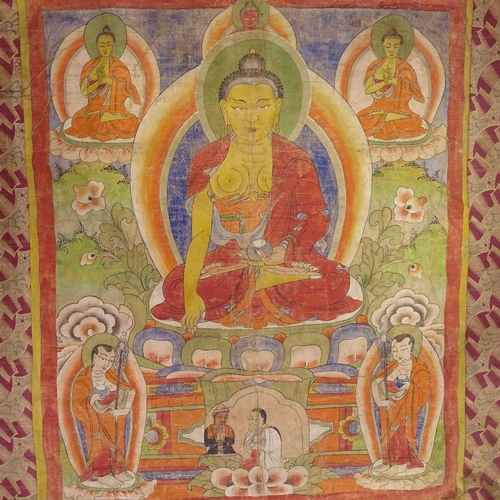 72 - A hand painted Tibetan thangka, probably early 20th century, width 63cm