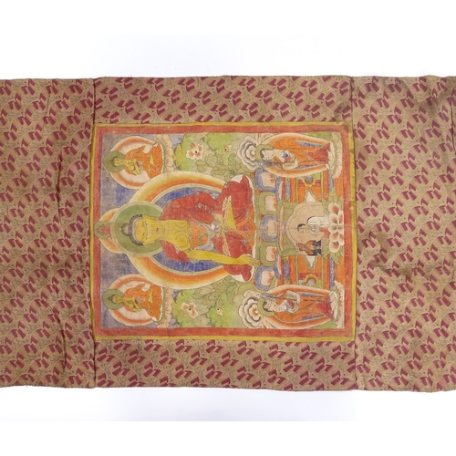 72 - A hand painted Tibetan thangka, probably early 20th century, width 63cm