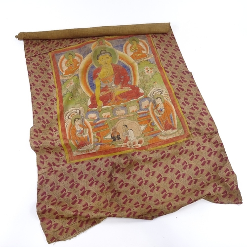 72 - A hand painted Tibetan thangka, probably early 20th century, width 63cm