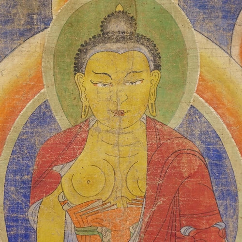 72 - A hand painted Tibetan thangka, probably early 20th century, width 63cm