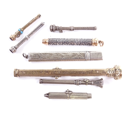 76 - A collection of 19th and 20th century propelling pencils, some with stone set ends, includes 1 tooth... 