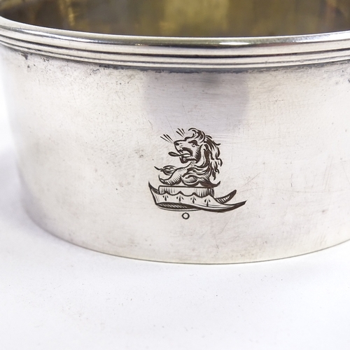 77 - A Victorian electroplate collapsible beaker with armorial crest, in original leather travelling case