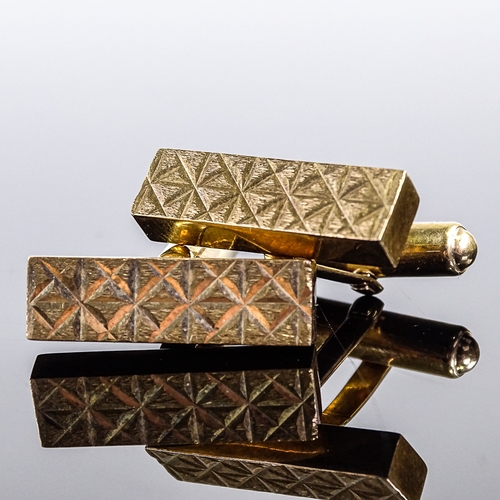 544 - A pair of mid-20th century 9ct gold rectangular panel cufflinks, engraved star decoration, hallmarks... 