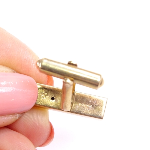 544 - A pair of mid-20th century 9ct gold rectangular panel cufflinks, engraved star decoration, hallmarks... 