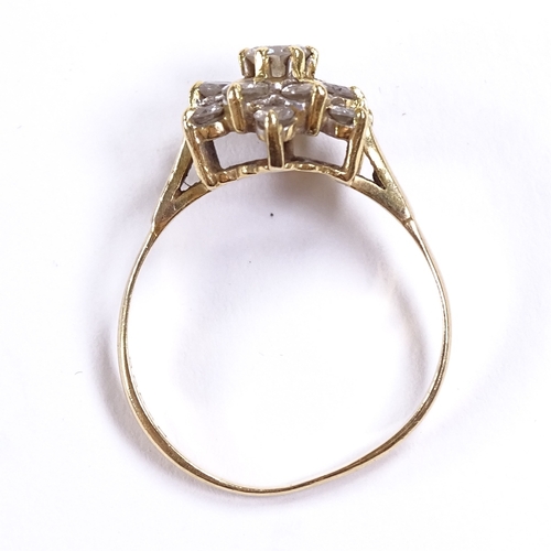 545 - A late 20th century 18ct gold diamond cluster snowflake dress ring, total diamond content approx 1ct... 