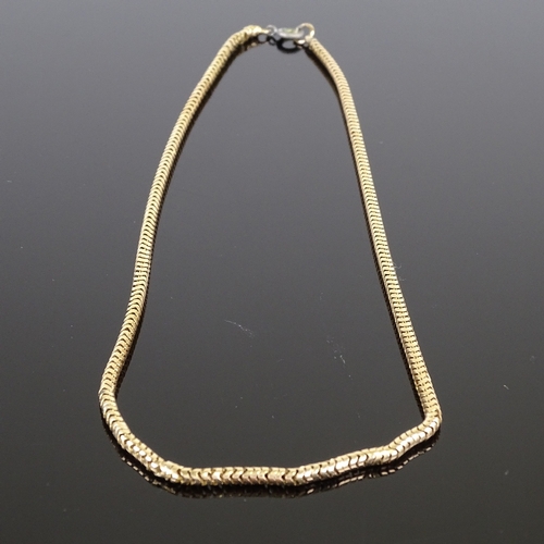 551 - A 9ct gold snake link chain necklace, necklace length 42cm, 11.7g