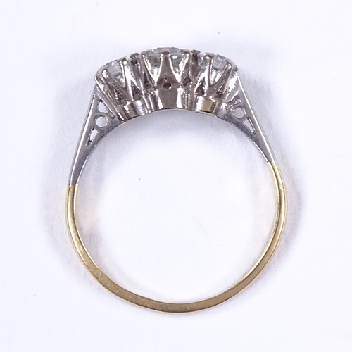 560 - An 18ct gold 3-stone diamond dress ring, total diamond content approx 0.8ct, size L, 2g