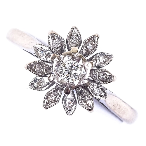 572 - An 18ct white gold diamond cluster flowerhead dress ring, total diamond content approx 0.05ct, setti... 