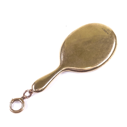 579 - An early 20th century 9ct rose gold miniature dressing table hand mirror chatelaine attachment, by C... 