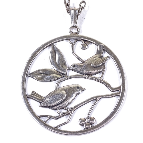 585 - CARL M COHR - a large Danish stylised silver bird pendant necklace, model no. 25, on sterling chain,... 