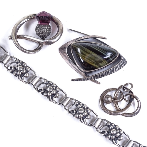 590 - Various silver jewellery, including 2 Charles Horner examples, Danish berry panel bracelet, and ster... 