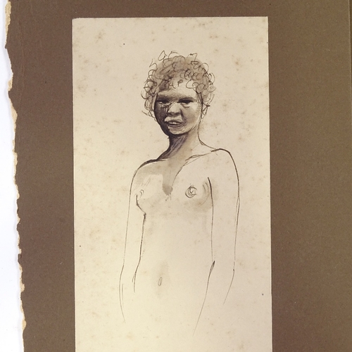 1254 - 2 Tasmanian ink and wash figure studies, indistinctly signed on the mount, dated 1957, 8