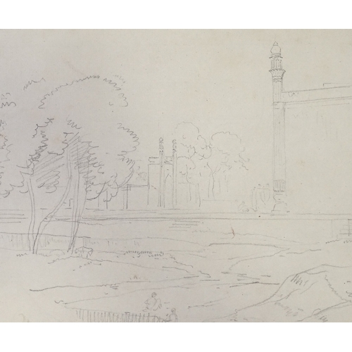 1258 - Attributed to William Daniell (1749 - 1840), pencil drawing, Indian buildings, unsigned, 8.5