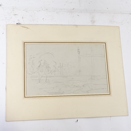 1258 - Attributed to William Daniell (1749 - 1840), pencil drawing, Indian buildings, unsigned, 8.5