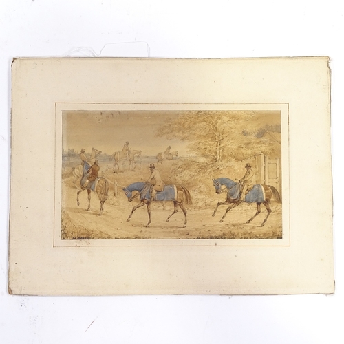 1260 - Attributed to Henry Alken, 19th century watercolour, horse riders, signed, 4.5