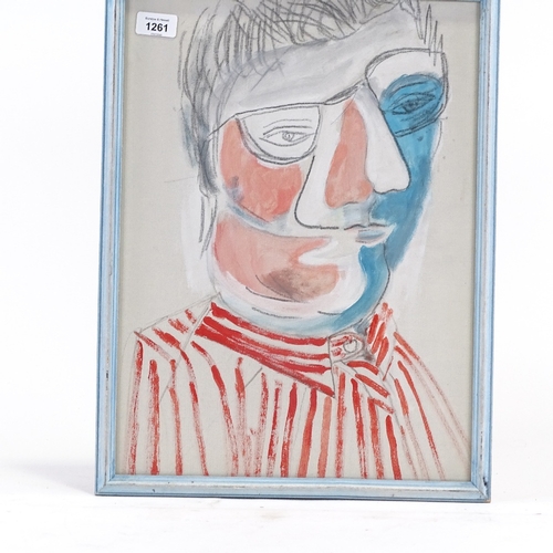 1261 - Mixed media painting on board, David Hockney, unsigned, 18