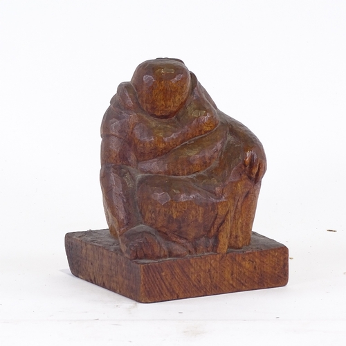 1266 - Circle of Francesca Zuniga, wood carving, seated figure, circa 1960s, height 8