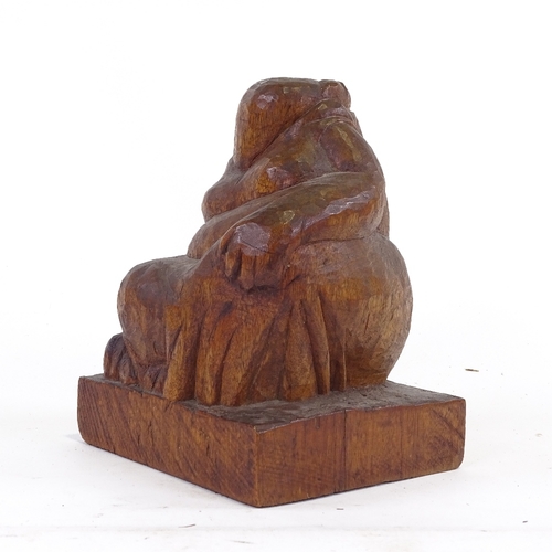 1266 - Circle of Francesca Zuniga, wood carving, seated figure, circa 1960s, height 8