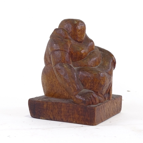 1266 - Circle of Francesca Zuniga, wood carving, seated figure, circa 1960s, height 8