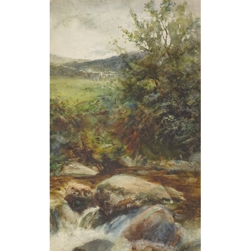 1268 - Early 20th century watercolour, river scene, indistinctly signed, 9.5 x 5.5