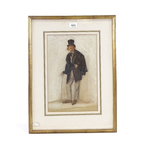 1273 - John Partridge, watercolour, portrait of Henry Irving, signed, 14.5