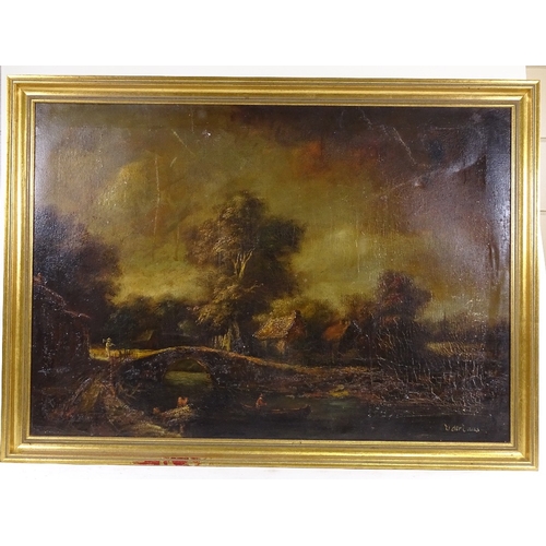 1294 - 2 large oils on canvas, Continental landscapes, indistinctly signed, by the same hand, largest 36