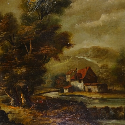 1294 - 2 large oils on canvas, Continental landscapes, indistinctly signed, by the same hand, largest 36