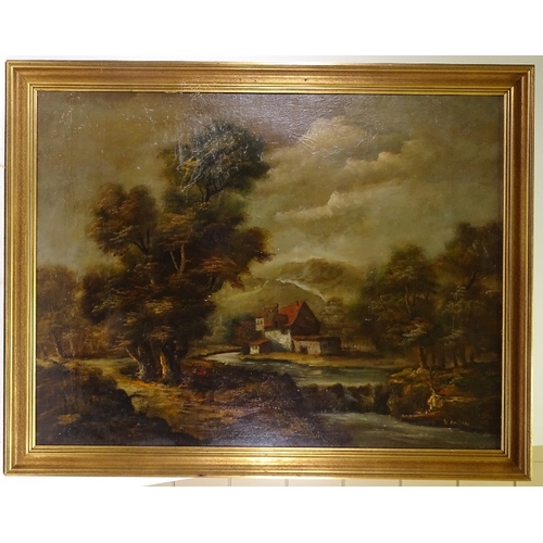 1294 - 2 large oils on canvas, Continental landscapes, indistinctly signed, by the same hand, largest 36