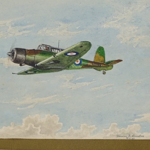 1304 - Gordon Brashier, watercolour, the Boulton Paul Defiant fighter plane, signed and dated 1942, 5